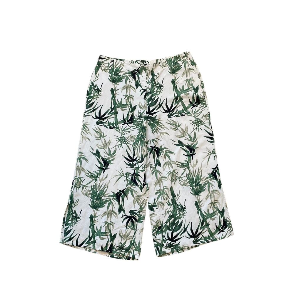 New J. Jill Linen Blend Barley Palm Bamboo Tropical Wide Leg Cropped Pants LP